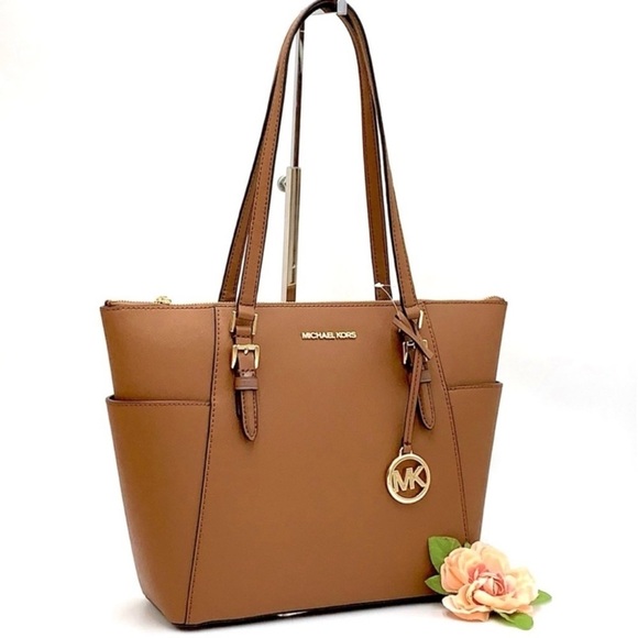 Michael Kors Large Charlotte Tote Bag Luggage Brown Leather